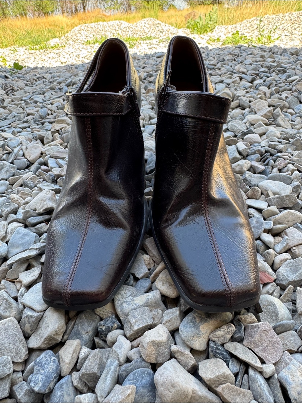 AEROSOLES Women's Dark Brown Leather Heeled Ankle Shoes